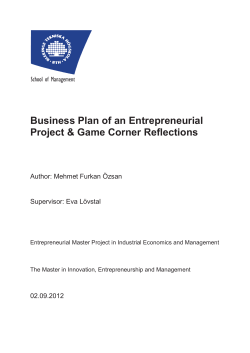 Business Plan of an Entrepreneurial Project &amp; Game Corner Reflections