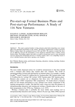 Pre-start-up Formal Business Plans and Post-start-up Performance: A Study of