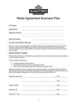 Retail Agreement Business Plan Pub Name: Applicant(s): Applicant Address: