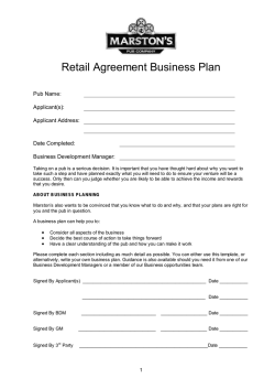 Retail Agreement Business Plan Pub Name: Applicant(s): Applicant Address: