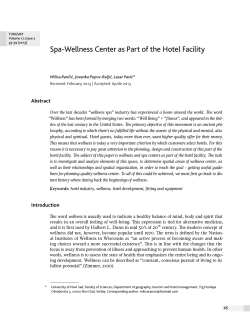 Spa-Wellness Center as Part of the Hotel Facility Abstract