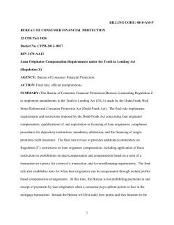 BILLING CODE: 4810-AM-P BUREAU OF CONSUMER FINANCIAL PROTECTION 12 CFR Part 1026
