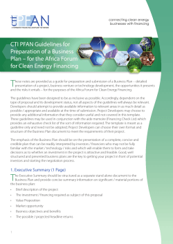 CTI PFAN Guidelines for Preparation of a Business for Clean Energy Financing