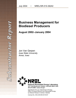 Business Management for Biodiesel Producers  August 2002–January 2004