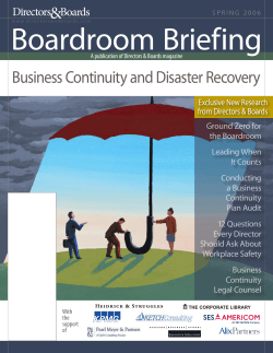 Boardroom Briefing Business Continuity and Disaster Recovery