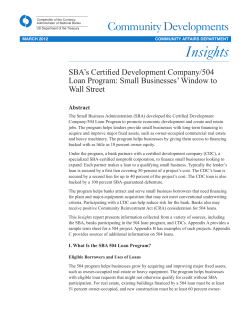 Insights Community Developments SBA’s Certified Development Company/504 Loan Program: Small Businesses’ Window to