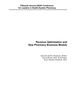 Revenue Optimization and New Pharmacy Business Models  Fifteenth Annual ASHP Conference
