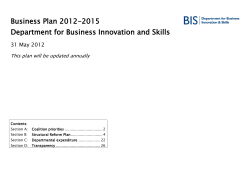 Business Plan 2012-2015 Department for Business Innovation and Skills 31 May 2012