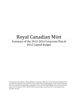 Royal Canadian Mint Summary of the 2012-2016 Corporate Plan &amp;