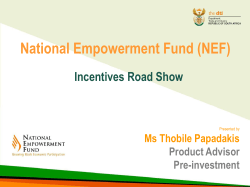 National Empowerment Fund (NEF) Incentives Road Show Ms Thobile Papadakis Product Advisor
