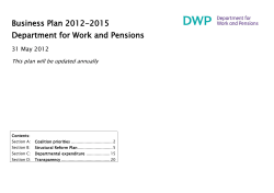 Business Plan 2012-2015 Department for Work and Pensions 31 May 2012