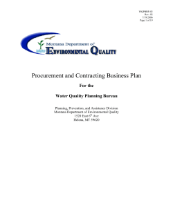 Procurement and Contracting Business Plan For the  Water Quality Planning Bureau