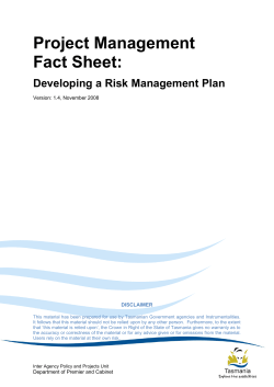 Project Management Fact Sheet: Developing a Risk Management Plan Version: 1.4, November 2008