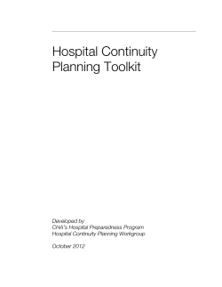 Hospital Continuity Planning Toolkit  Developed by