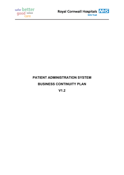 PATIENT ADMINISTRATION SYSTEM BUSINESS CONTINUITY PLAN V1.2  