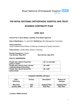 THE ROYAL NATIONAL ORTHOPAEDIC HOSPITAL NHS TRUST BUSINESS CONTINUITY PLAN APRIL 2012