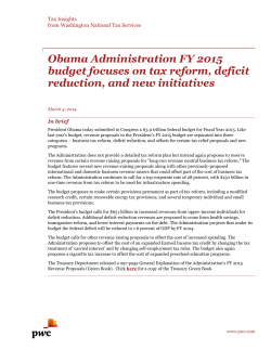 Obama Administration FY 2015 budget focuses on tax reform, deficit