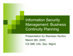 Information Security Management: Business Continuity Planning Presentation by Stanislav Nurilov