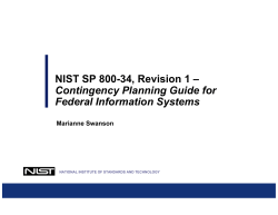 NIST SP 800-34, Revision 1 – Contingency Planning Guide for Marianne Swanson