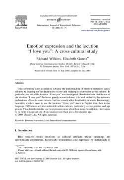 Emotion expression and the locution ‘‘I love you’’: A cross-cultural study