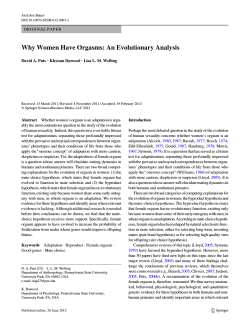 Why Women Have Orgasms: An Evolutionary Analysis David A. Puts Khytam Dawood