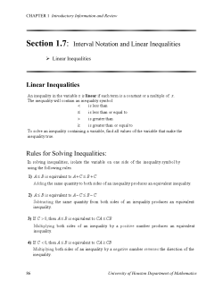 Section 1.7 Interval Notation and Linear Inequalities  Rules for Solving Inequalities: