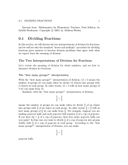 1 0.1. DIVIDING FRACTIONS Excerpt from: Mathematics for Elementary Teachers, First Edition, by