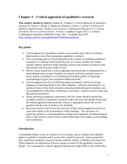Chapter 4 – Critical appraisal of qualitative research