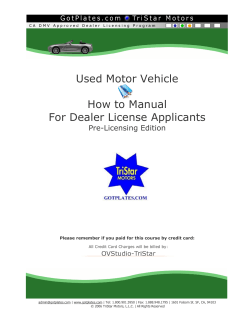 Used Motor Vehicle  How to Manual For Dealer License Applicants