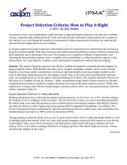 Project	Selection	Criteria:	How	to	Play	it	Right