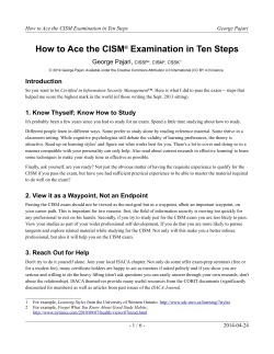 How to Ace the CISM Examination in Ten Steps George Pajari,