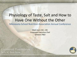Physiology of Taste, Salt and How to Matt Horn CEC, CRC