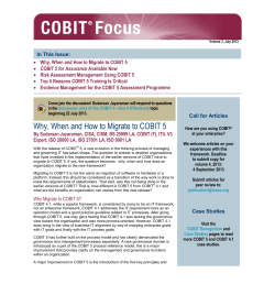 In This Issue: • Risk Assessment Management Using COBIT 5
