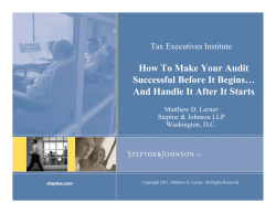How To Make Your Audit Successful Before It Begins… Tax Executives Institute