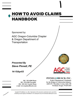 HOW TO AVOID CLAIMS HANDBOOK Steve Pinnell, PE AGC Oregon-Columbia Chapter