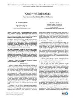 Quality of Estimations How to Assess Reliability of Cost Predictions Eberhard Kranich