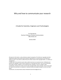 Why and how to communicate your research Dr Frank Burnet