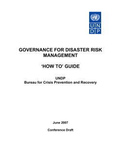 GOVERNANCE FOR DISASTER RISK MANAGEMENT ‘HOW TO’ GUIDE