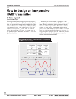 How to design an inexpensive HART transmitter By Thomas Kugelstadt Applications Manager