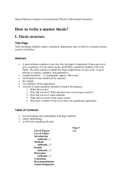 How to write a master thesis? I. Thesis structure  Title Page