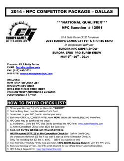 2014 - NPC COMPETITOR PACKAGE – DALLAS ***NATIONAL QUALIFIER***