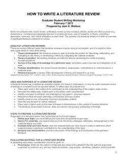 HOW TO WRITE A LITERATURE REVIEW  Graduate Student Writing Workshop