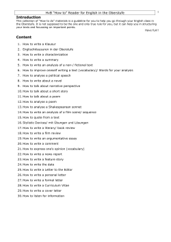 Introduction HvB &ldquo;How to&rdquo; Reader for English in the Oberstufe 1
