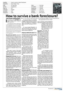 Headline How to survive a bank foreclosure MediaTitle New Straits Times
