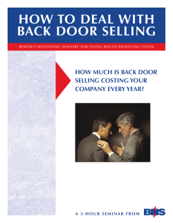 How to deal witH back door selling How MUcH is back door