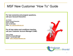 MSF New Customer “How To” Guide