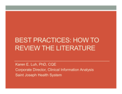 BEST PRACTICES: HOW TO REVIEW THE LITERATURE