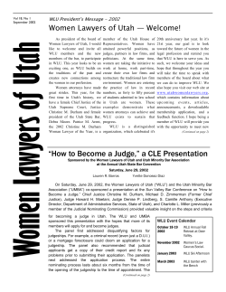 Women Lawyers of Utah — Welcome! WLU President’s Message - 2002