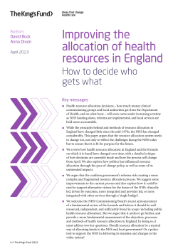 Improving the allocation of health resources in England How to decide who