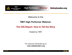 Welcome to the TMIT High Performer Webinar: Hosted by TMIT